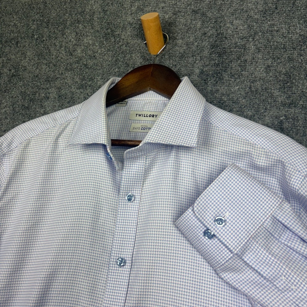 Twillory Dress Shirt Mens 17.5 34/35 Blue Tailored Fit Safe Cotton Non-Iron 0234